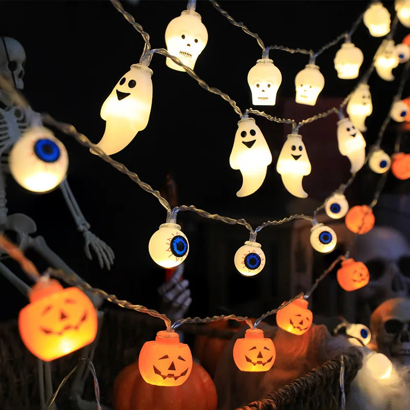 Halloween LED Light String – Pumpkin, Skull, and Eyeball Shaped Lanterns for Trick or Treat and Halloween Decorations