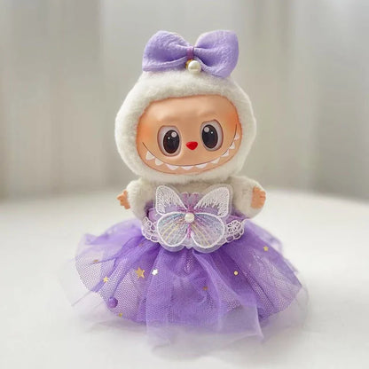 Labubu Dolls Purple Butterfly Dress – Fairy Outfit for 15–17cm Plush Dolls
