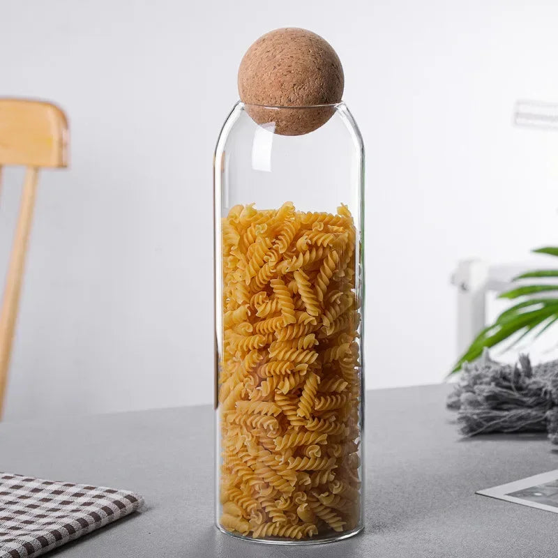 Sealed Elegance – Glass Jar with Natural Cork Lid for Stylish Food Storage