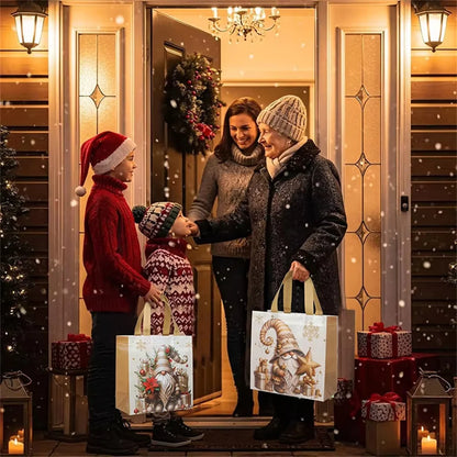 Kit de bolsa de regalo navideña de tela no tejida - Tema de gnomos (23 cm)