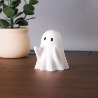Front view of ordinary ghost desk organiser – spooky Halloween decoration and storage