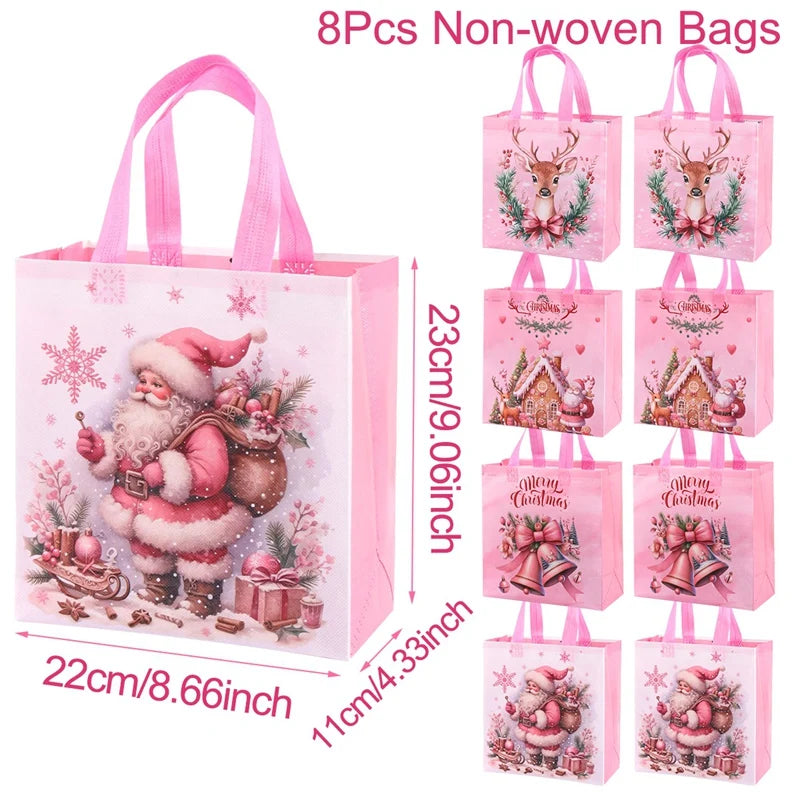Reusable Non-Woven Fabric (TNT) Christmas Gift Bag - 4/8 Set