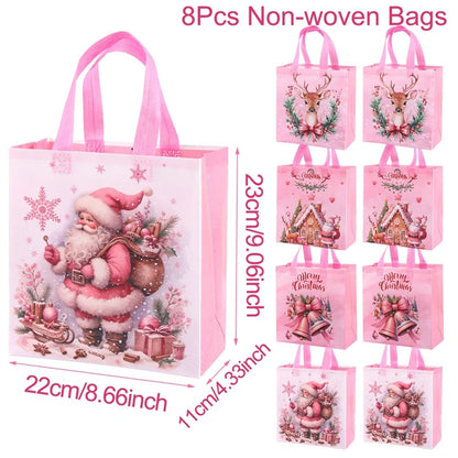 Reusable Non-Woven Fabric (TNT) Christmas Gift Bag - 4/8 Set