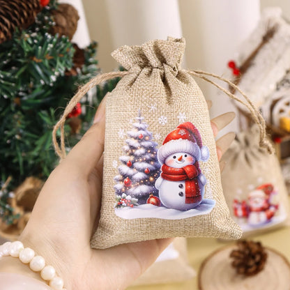 Ensemble de 6 sacs cadeaux de Noël en lin/toile de jute avec cordon de serrage