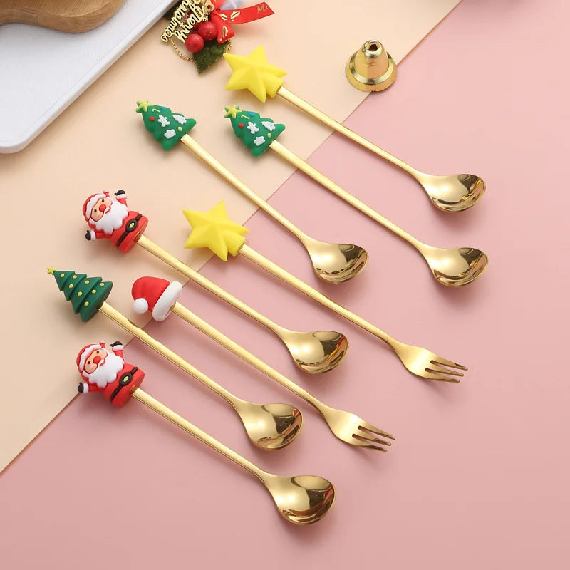 Christmas Dessert Cutlery Set (6 Pcs): Elegant & Festive Table Decoration for Holidays.