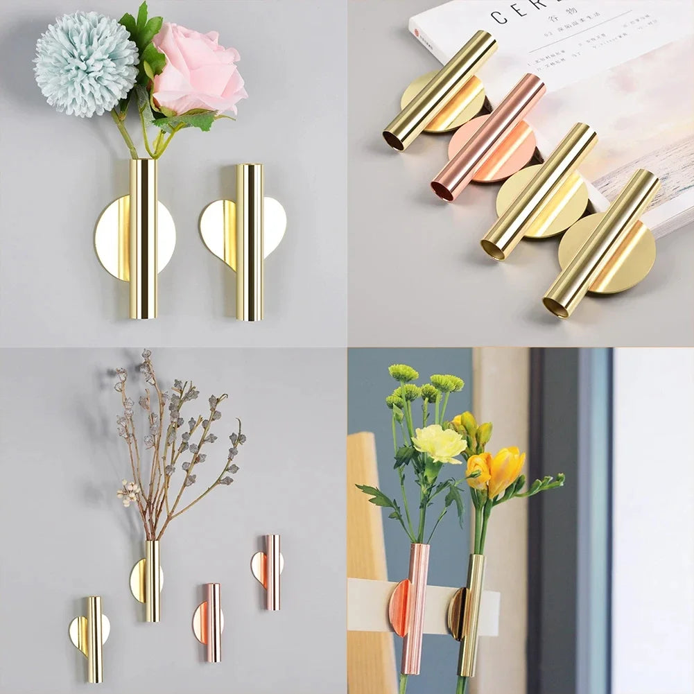 1Pcs Creative Rose Golden Vase Wall Holder Stainless Steel Flowerpot Home Wedding Decoration for Livingroom Wall Mirror Vase