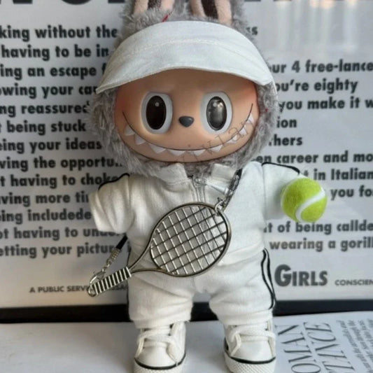 Labubu 17cm Doll Outfit – Tennis Sportswear Set with Cap, Shoes & Racket