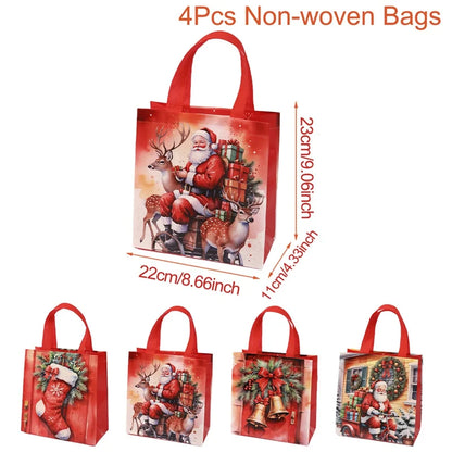 Reusable Non-Woven Fabric (TNT) Christmas Gift Bag - 4/8 Set
