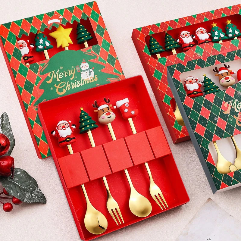 Christmas Dessert Cutlery Set (6 Pcs): Elegant & Festive Table Decoration for Holidays.
