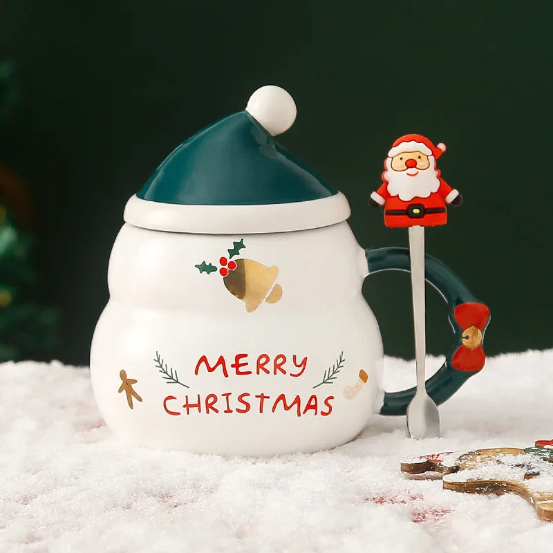Nordic Christmas Ceramic Mug – Large Capacity Santa, Snowman & Tree Design