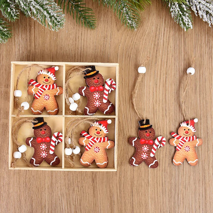 12pc Gingerbread Man Wooden Pendants - Handcrafted Ornaments (2 Variations)