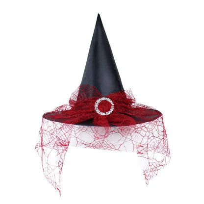 Witch Hat Halloween Hat Decoration Props for Adults Children Cosplay Witch Net Gauze Headwear Polyester Taff Witch Halloween