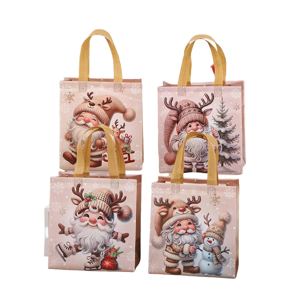 Embalaje navideño ecológico: bolsas navideñas duraderas de tela no tejida con diseños artísticos luminosos.