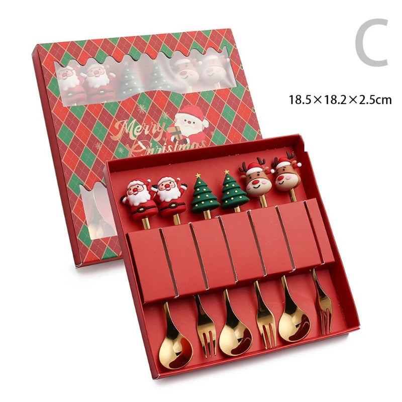 Christmas Dessert Cutlery Set (6 Pcs): Elegant & Festive Table Decoration for Holidays.