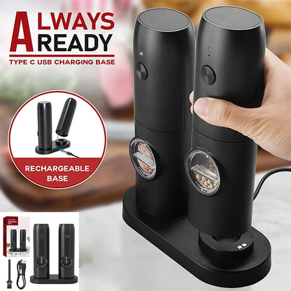 USB Rechargeable Automatic Salt and Pepper Grinder with Adjustable Coarseness and LED Light