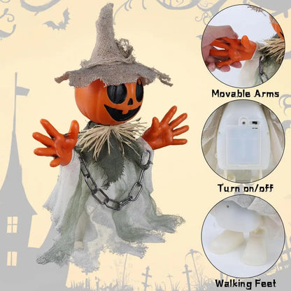 "16" Walking Pumpkin Ghost Setup - Battery Operated Halloween Prop | Easy No-Assembly Design