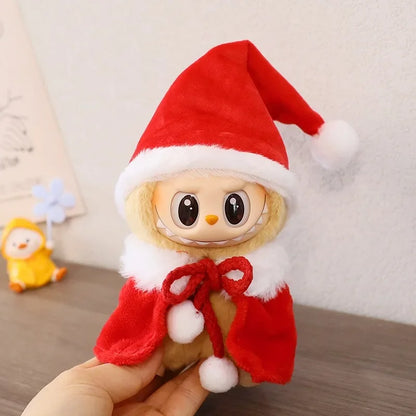 For 17cm Labubu V2 V1 Plush Idol Doll's Clothing  Christmas Cloak Sweater Hat Set Gift Labubu Clothes  Labubu ropa
