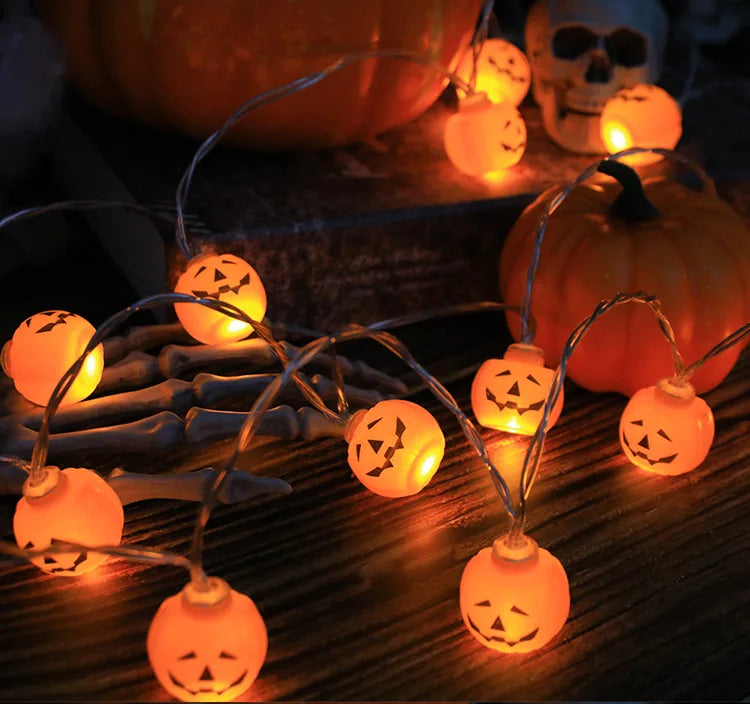 Halloween LED Light String – Pumpkin, Skull, and Eyeball Shaped Lanterns for Trick or Treat and Halloween Decorations