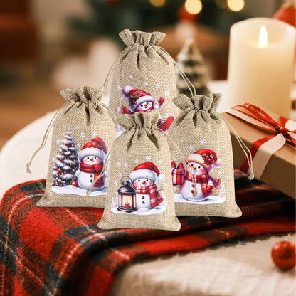 Ensemble de 6 sacs cadeaux de Noël en lin/toile de jute avec cordon de serrage