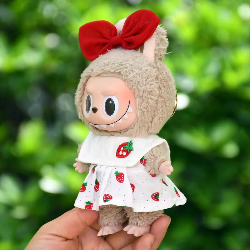 Labubu 17cm Doll Outfit – Strawberry Tank Top & Skirt Set with Princess White Shoes