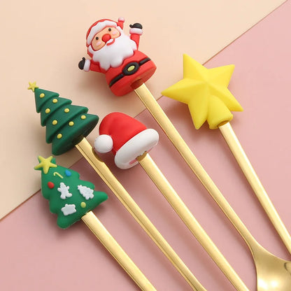 Christmas Dessert Cutlery Set (6 Pcs): Elegant & Festive Table Decoration for Holidays.