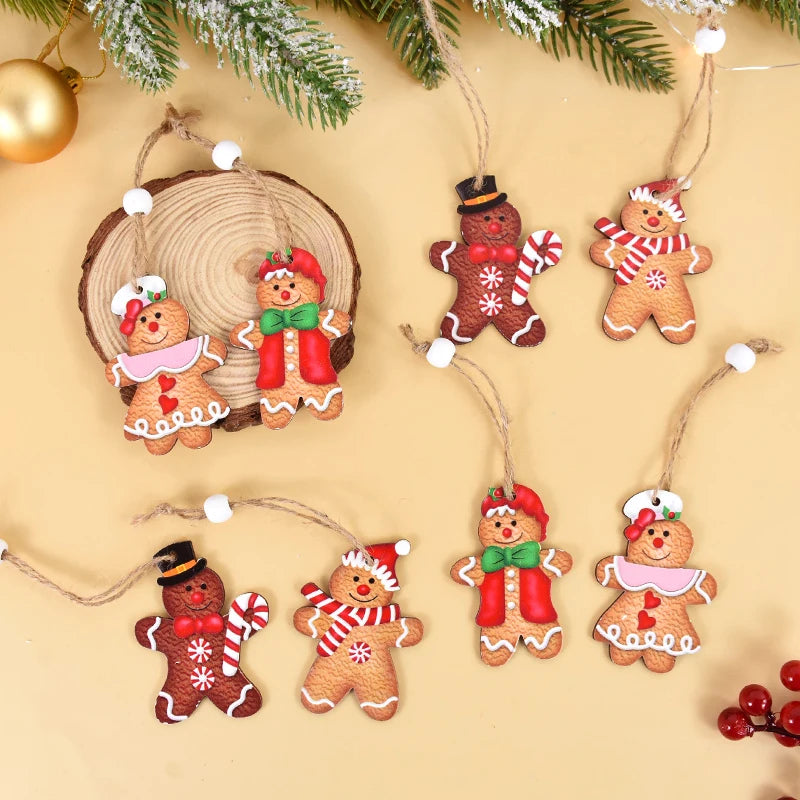 12pc Gingerbread Man Wooden Pendants - Handcrafted Ornaments (2 Variations)