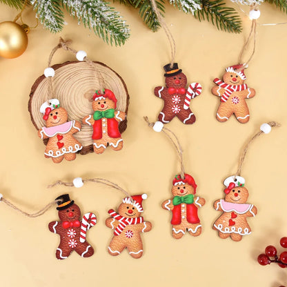 12pc Gingerbread Man Wooden Pendants - Handcrafted Ornaments (2 Variations)