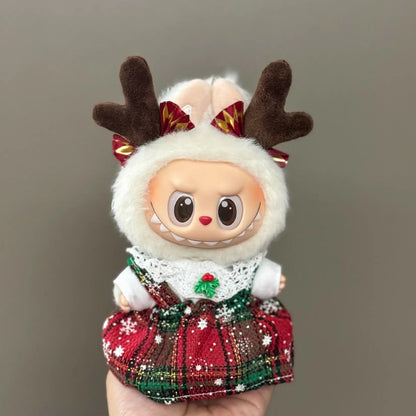 For 17cm Labubu V2 V1 Plush Idol Doll's Clothing  Christmas Cloak Sweater Hat Set Gift Labubu Clothes  Labubu ropa