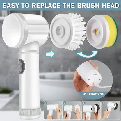 Electric Power Scrubber – 5 Replaceable Heads for Bathroom Cleaning