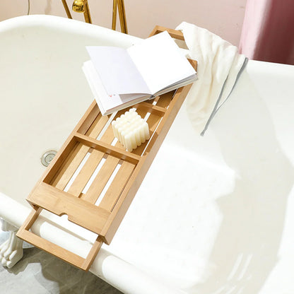 Expandable Wooden Bathtub Caddy Tray - Tablet and Wine Holder