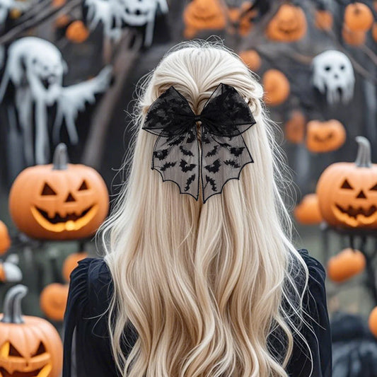 Spooky Bat Hair Clips with Lace Veil – Gothic Glam for Halloween