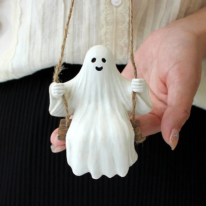 Halloween Ghost Rear-view Mirror Ornament – Resin Swinging Ghost Pendant