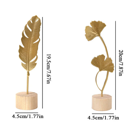 Ginkgo Leaf Wooden Ornaments – Elegant Miniature Figurines for Home and Office Decor