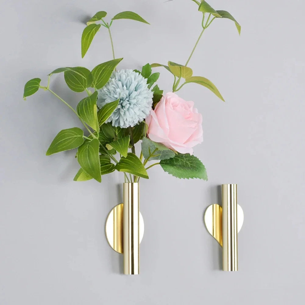 1Pcs Creative Rose Golden Vase Wall Holder Stainless Steel Flowerpot Home Wedding Decoration for Livingroom Wall Mirror Vase