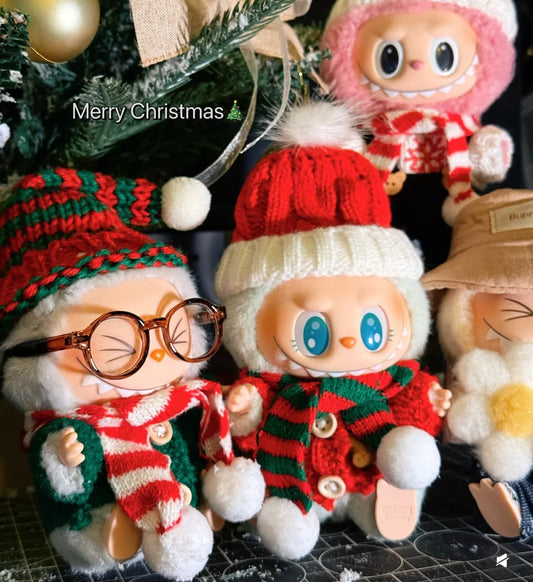 For 17cm Labubu V2 V1 Plush Idol Doll's Clothing  Christmas Cloak Sweater Hat Set Gift Labubu Clothes  Labubu ropa