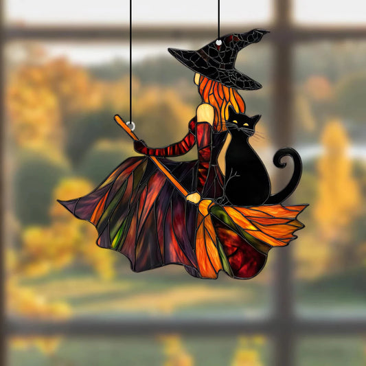 Atrapasol de bruja y gato: decoración mística para Halloween