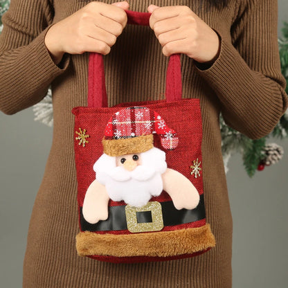 Christmas Linen Gift Bag – Santa Claus, Snowman, Elk, and Bear Designs