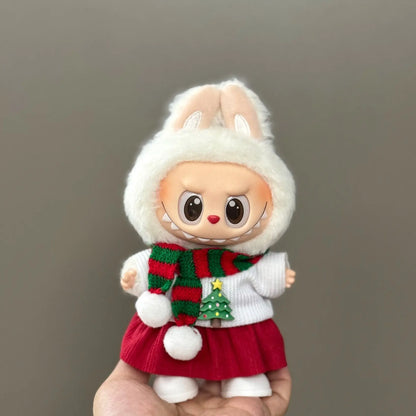 For 17cm Labubu V2 V1 Plush Idol Doll's Clothing  Christmas Cloak Sweater Hat Set Gift Labubu Clothes  Labubu ropa