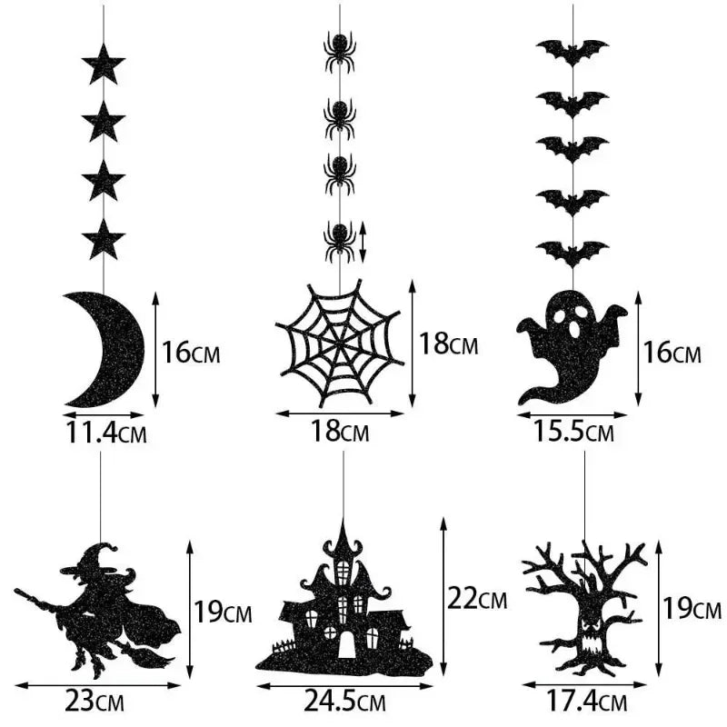 Set of 6 Halloween Hanging Banner Garlands – Scary Spider, Witch, Ghost, and Bat Ornaments for Home Party Decorations