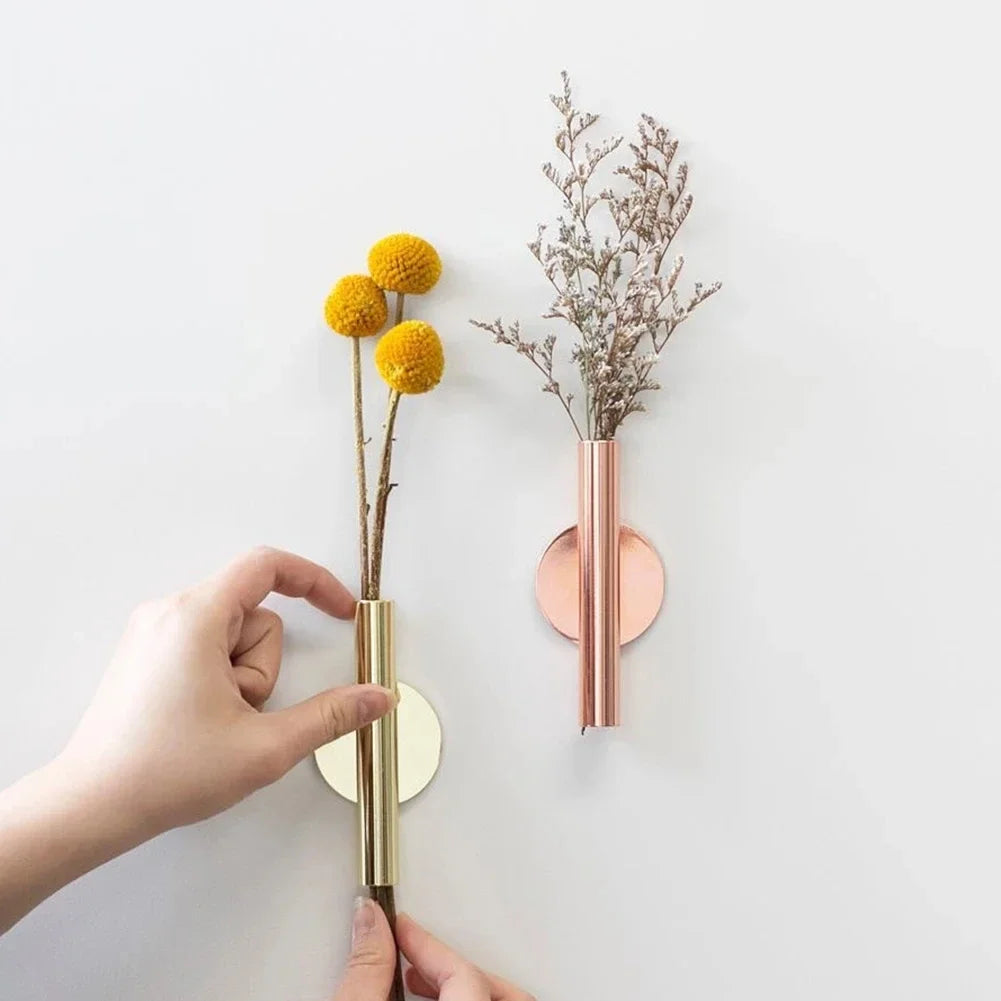 1Pcs Creative Rose Golden Vase Wall Holder Stainless Steel Flowerpot Home Wedding Decoration for Livingroom Wall Mirror Vase