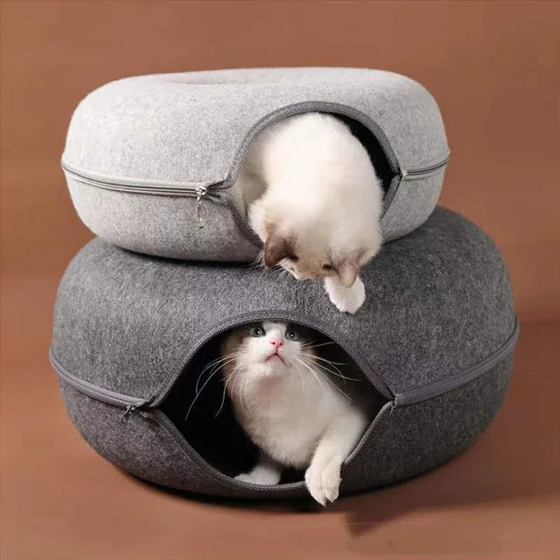 Dual-Use Cat Tunnel & Donut Bed – Interactive Toy and Cozy Bed for Indoor Kittens