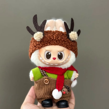For 17cm Labubu V2 V1 Plush Idol Doll's Clothing  Christmas Cloak Sweater Hat Set Gift Labubu Clothes  Labubu ropa