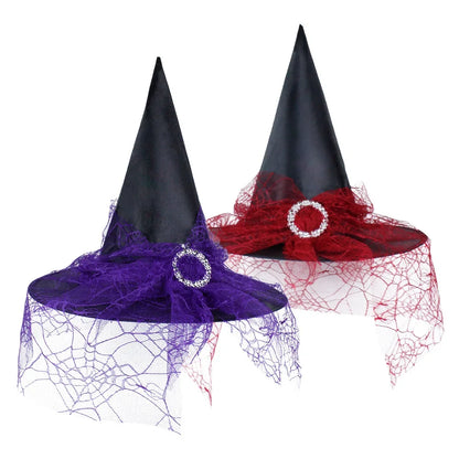 Witch Hat Halloween Hat Decoration Props for Adults Children Cosplay Witch Net Gauze Headwear Polyester Taff Witch Halloween