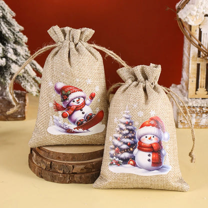Ensemble de 6 sacs cadeaux de Noël en lin/toile de jute avec cordon de serrage