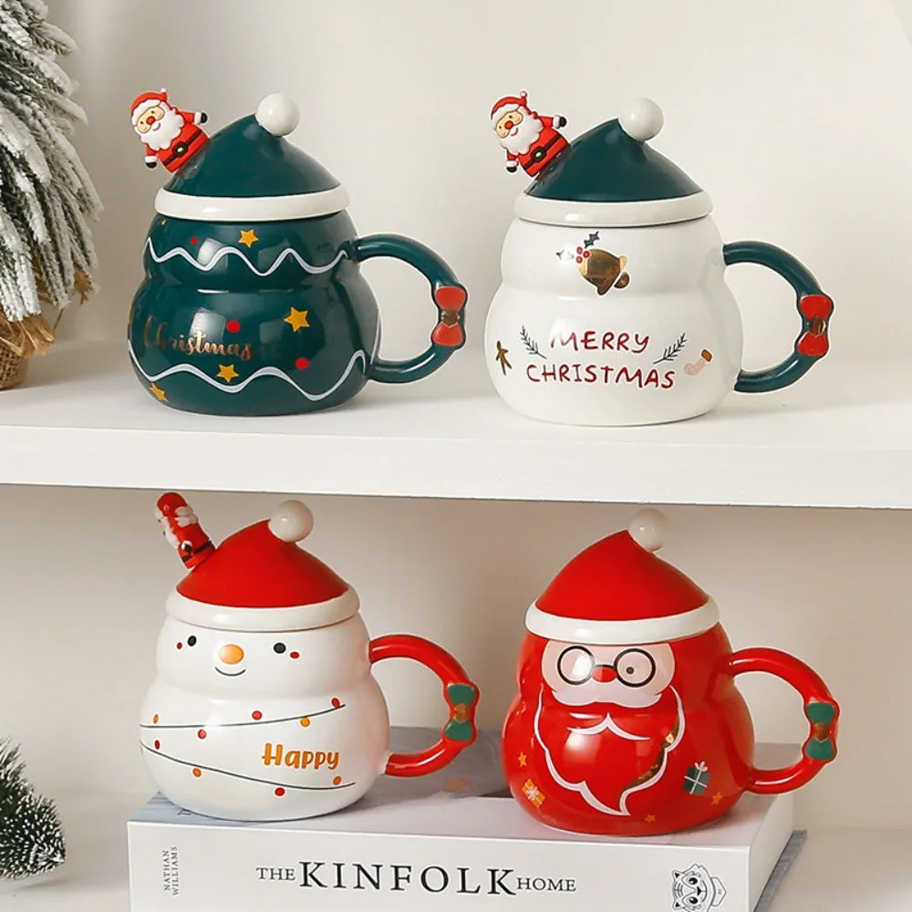 Nordic Christmas Ceramic Mug – Large Capacity Santa, Snowman & Tree Design