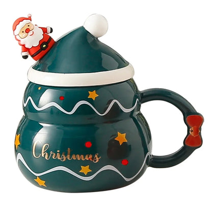 Nordic Christmas Ceramic Mug – Large Capacity Santa, Snowman & Tree Design