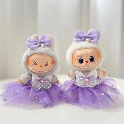 Labubu Dolls Purple Butterfly Dress – Fairy Outfit for 15–17cm Plush Dolls