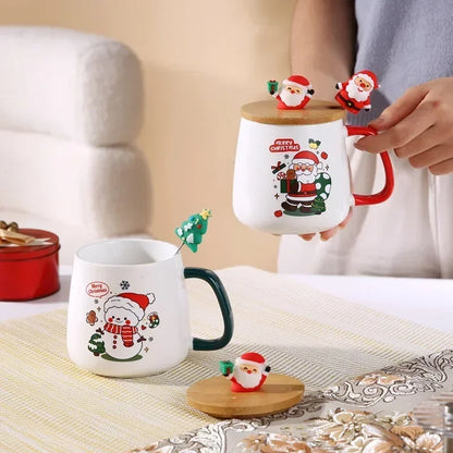 Elegant Christmas Ceramic Mug Set (400 ml) with Lid and Spoon