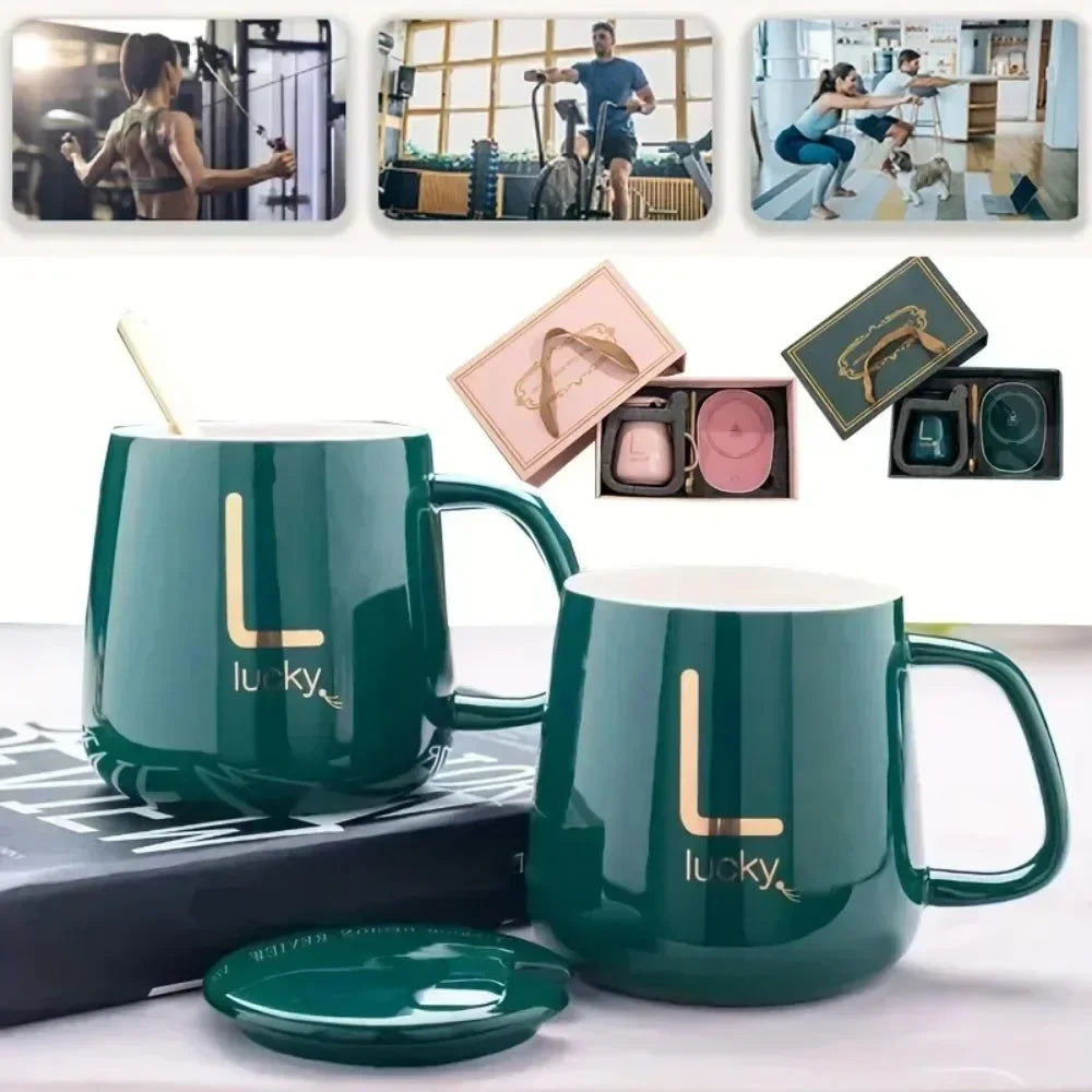 55℃ Thermostat Ceramic Mug Gift Set – Portable Cup with Folding Spoon & Storage Bag