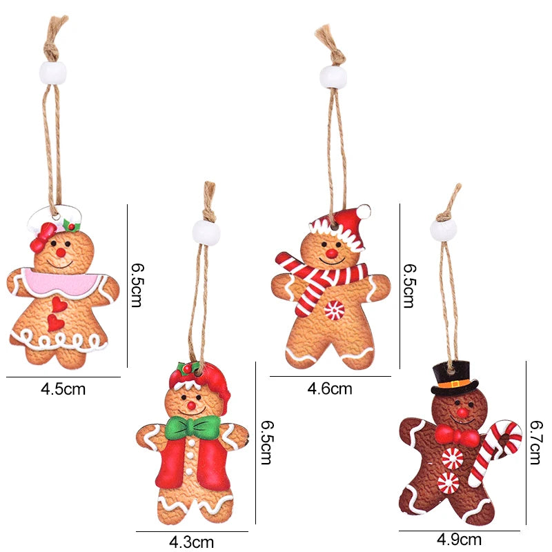 12pc Gingerbread Man Wooden Pendants - Handcrafted Ornaments (2 Variations)